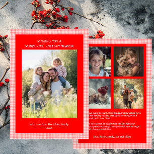 Tarjeta Festiva Moda Navidades de Gingham Personalizado Rojo Rosa