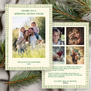 Tarjeta Festiva Moda Navidades de Gingham Personalizado Verde 5 Fo