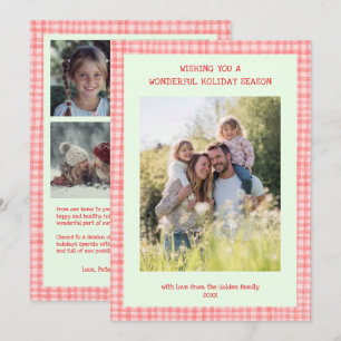 Tarjeta Festiva Moda Navidades de Gingham Personalizado Verde Rosa
