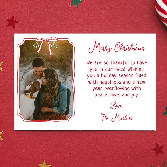 Tarjeta Festiva Moda Personalizado Mistletoe y Bow  Navidades de f (Celebrate the season with a personal touch! Customize this holiday card with your family photo!)