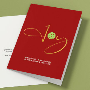 Tarjeta Festiva Moda Pickleball "Joy" Navidades rojos