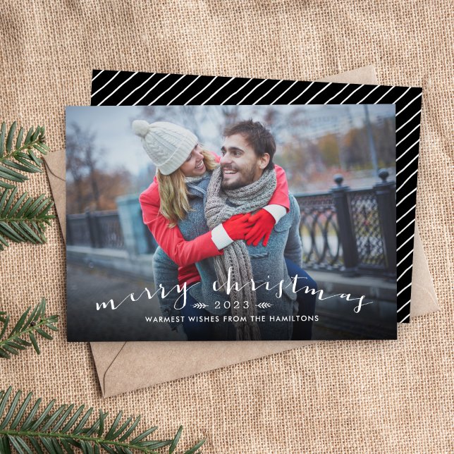 Tarjeta Festiva Moda Script Overlay Christmas Photo Card (Subido por el creador)