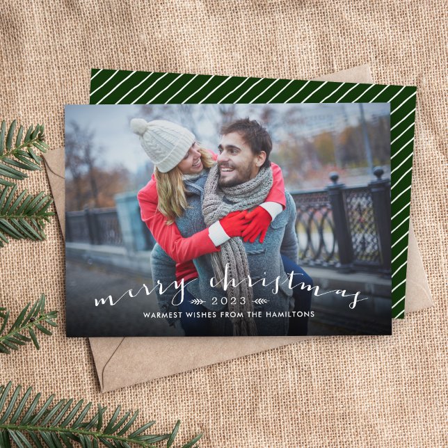 Tarjeta Festiva Moda Script Overlay Christmas Photo Card (Subido por el creador)