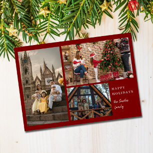 Tarjeta Festiva Moda simple Red Elegant 3 foto Navidades mínimos