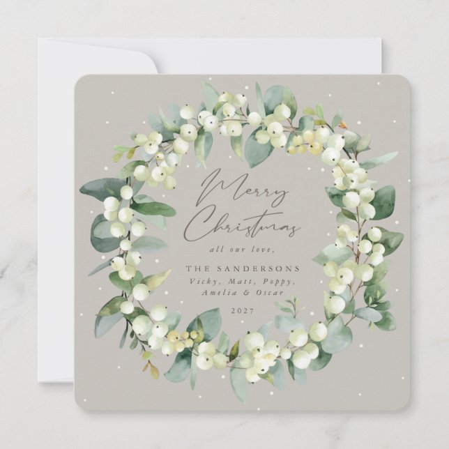 Tarjeta Festiva Moda Square Snowberry+Eucalyptus Navidades Wreath (Anverso)