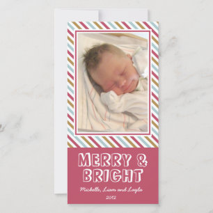 Tarjeta Festiva Moda stripe alegres Navidades brillantes foto fami