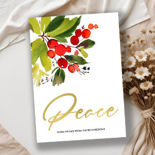 TARJETA FESTIVA MODA VERDE ROJO BERRIES NAVIDADES DE COLOR DE AGUA