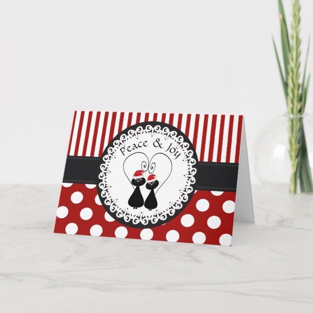 Tarjeta Festiva Modelo caprichoso divertido de los pares del gato (Anverso)
