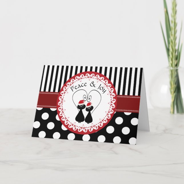 Tarjeta Festiva Modelo caprichoso divertido de los pares del gato (Anverso)