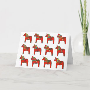 Tarjeta Festiva Modelo del caballo de Dala del sueco con el texto