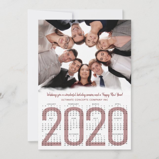 Tarjeta Festiva Modern 2020 Calendar Company Logo Photo New Year (Anverso)