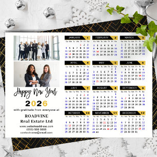 Tarjeta Festiva Modern 2025 Calendar Corporate 2 Photo Black Gold