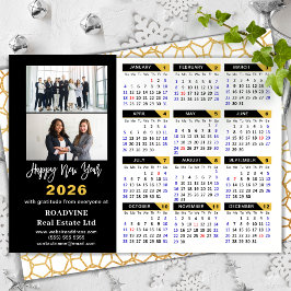 Tarjeta Festiva Modern 2026 Calendar Corporate 2 Photo Black Gold