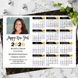 Tarjeta Festiva Modern 2026 Calendar Corporate Photo Black Gold