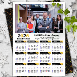 Tarjeta Festiva Modern 2026 Calendar Corporate Photo Black Gold