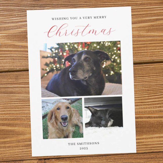 Tarjeta Festiva Modern 3-Photo Collage Customizable Christmas Card (Subido por el creador)