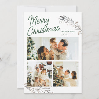 Tarjeta Festiva Modern 3 Photos Elegant Christmas Greeting Holiday