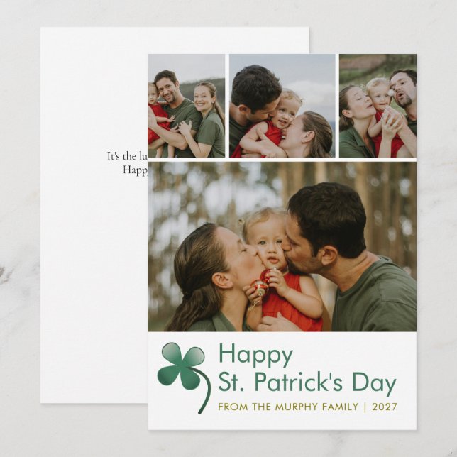 Tarjeta Festiva Modern 4 Photo Collage St Patricks Day Family (Anverso / Reverso)