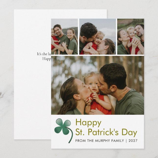 Tarjeta Festiva Modern 4 Photo Collage St Patricks Day Family (Anverso / Reverso)