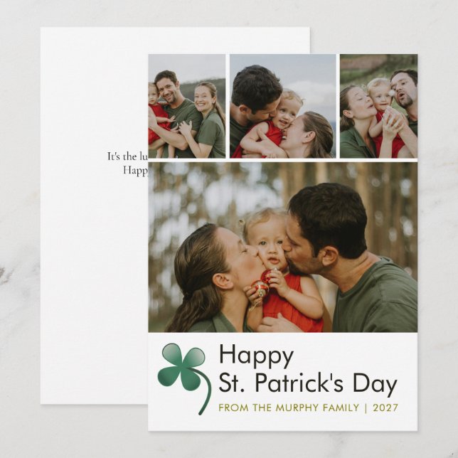 Tarjeta Festiva Modern 4 Photo Collage St Patricks Day Family (Anverso / Reverso)