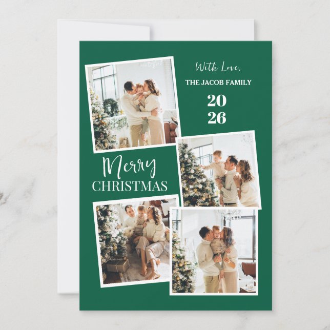 Tarjeta Festiva Modern 4 Photo Polaroid Grid Merry Christmas (Anverso)