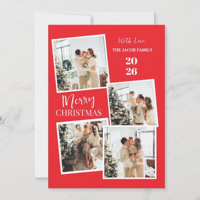 Tarjeta Festiva Modern 4 Photo Polaroid Grid Merry Christmas (Anverso)