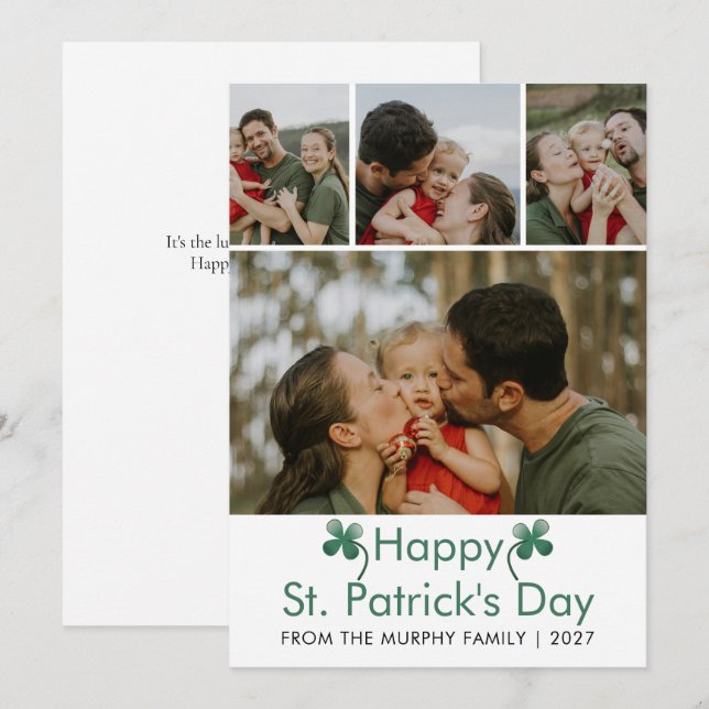 Tarjeta Festiva Modern 4 Photo St. Patricks Day Family  (Anverso / Reverso)