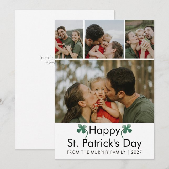 Tarjeta Festiva Modern 4 Photo St. Patricks Day Family  (Anverso / Reverso)