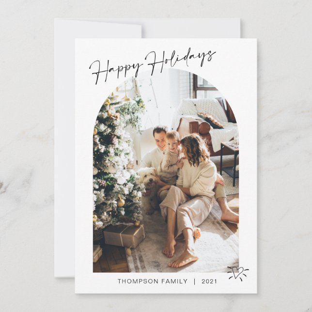 Tarjeta Festiva Modern 5 Photo Heart Happy Holidays Arch  (Anverso)
