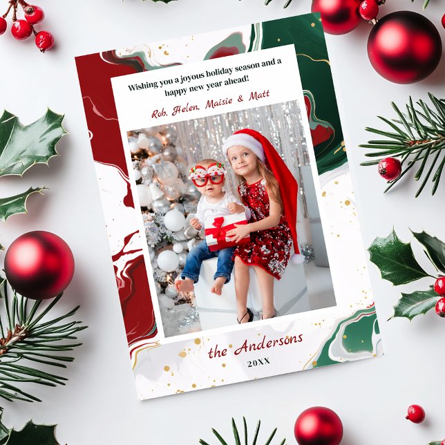 Tarjeta Festiva Modern Abstract Green/Red Christmas Photo (Subido por el creador)