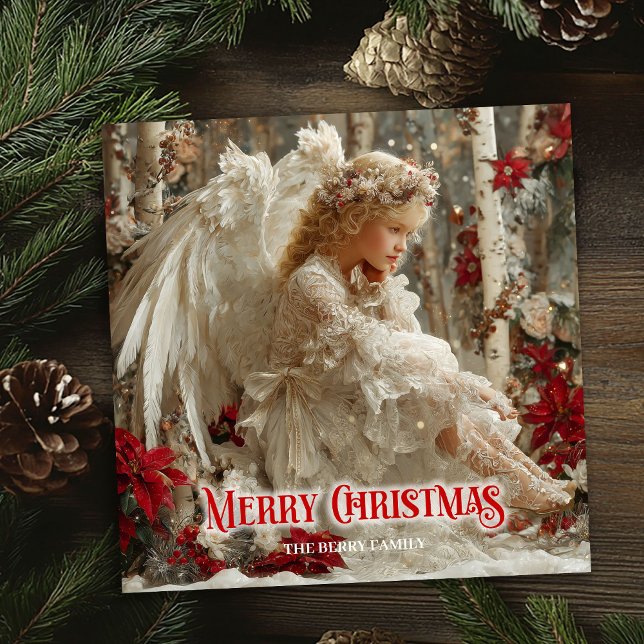 Tarjeta Festiva Modern angelic angel red gold festive beautiful  (Modern angelic angel red gold festive beautiful card)