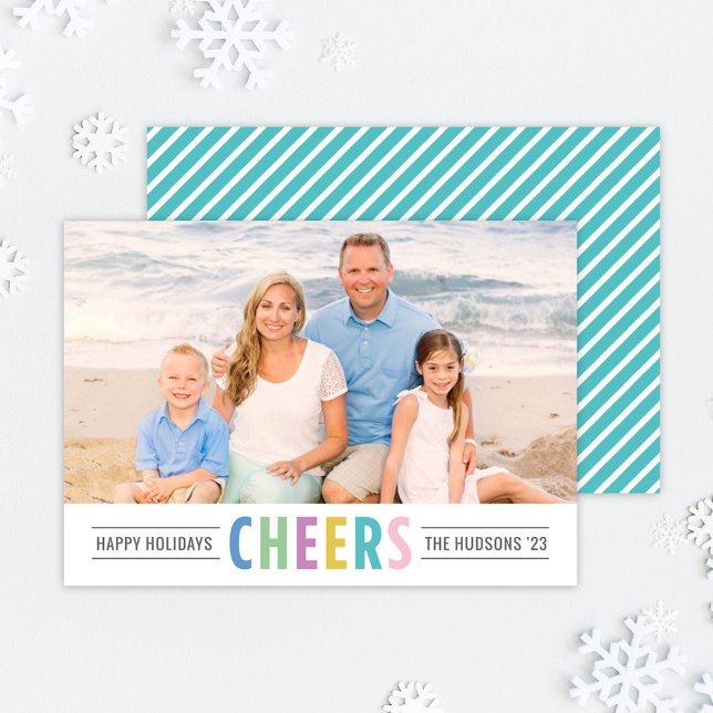 Tarjeta Festiva Modern Aqua Cheers Happy Holidays Photo (Subido por el creador)