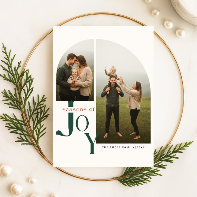 Tarjeta Festiva Modern Arch Photo Family Green Script Christmas (Subido por el creador)
