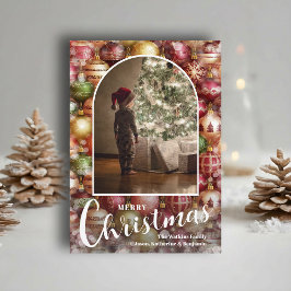 Tarjeta Festiva Modern Arched Photo on Christmas Baubles