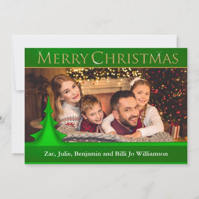 Tarjeta Festiva Modern Art Christmas Tree Golden Merry Christmas (Anverso)