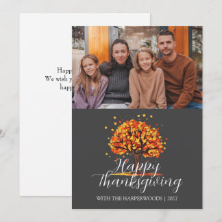 Tarjeta Festiva Modern Autumn Tree Family Thanksgiving