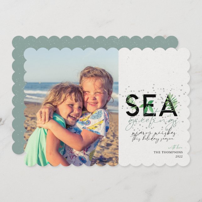 Tarjeta Festiva Modern Beach Sea Greetings Aqua Navidades Photo (Anverso / Reverso)