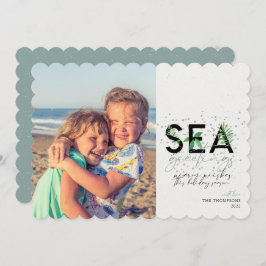 Tarjeta Festiva Modern Beach Sea Greetings Aqua Navidades Photo