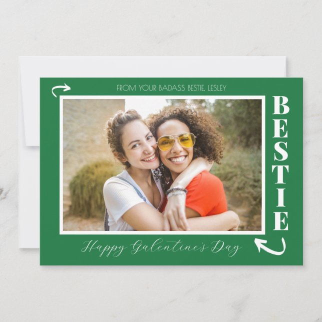 Tarjeta Festiva Modern Best Friends Galentine's Day Bestie photo (Anverso)