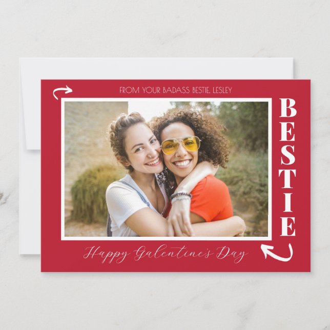 Tarjeta Festiva Modern Best Friends Galentine's Day Bestie photo (Anverso)