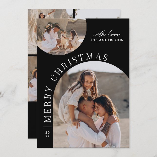 Tarjeta Festiva Modern Black Arch Layout Christmas Photo template (Anverso / Reverso)