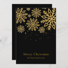 Tarjeta Festiva Modern Black Gold Glitter Script Christmas   