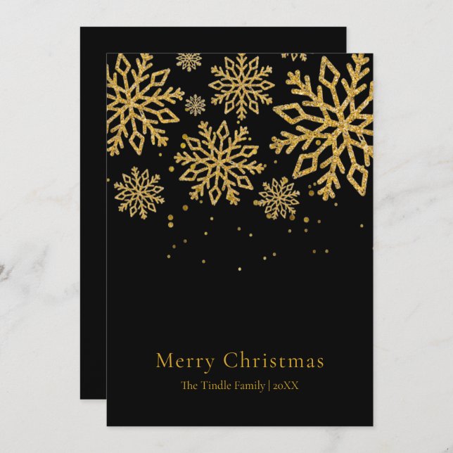 Tarjeta Festiva Modern Black Gold Glitter Script Christmas    (Anverso / Reverso)
