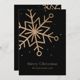 Tarjeta Festiva Modern Black Gold Snow Flake Script Christmas