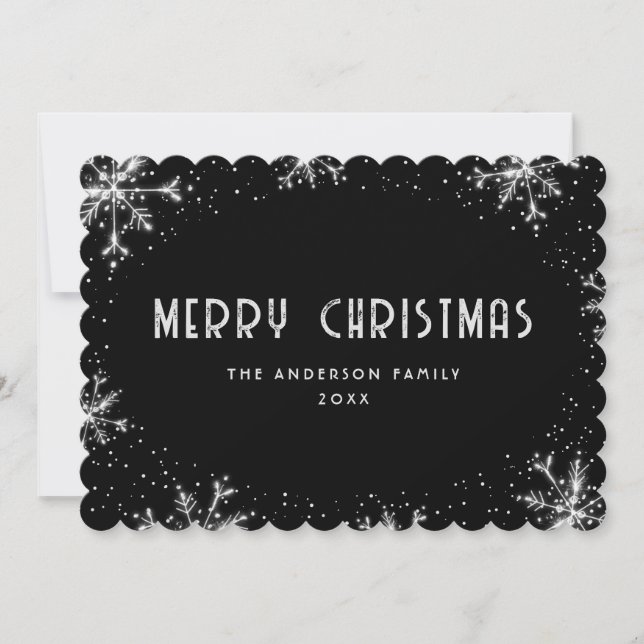 Tarjeta Festiva Modern Black Silver Snowflake Snow Christmas Card (Anverso)