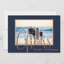 Tarjeta Festiva Modern Blue & Gold Cheers foto calendario de Año N