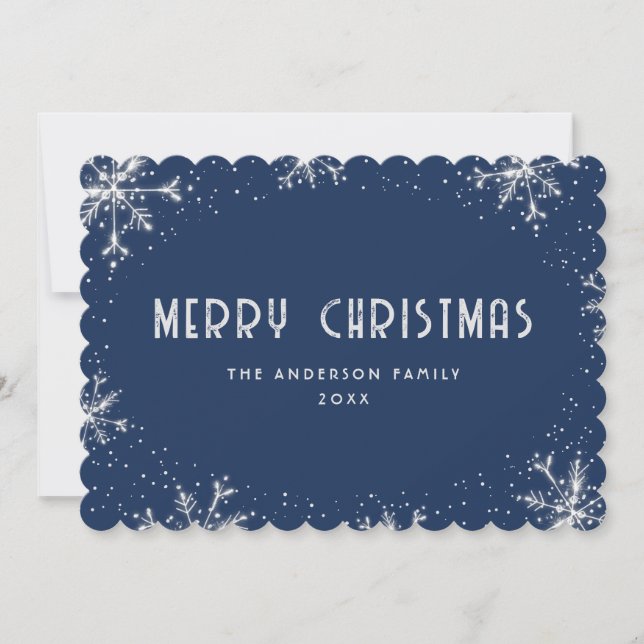Tarjeta Festiva Modern Blue Silver Snowflake Snow Christmas Card (Anverso)