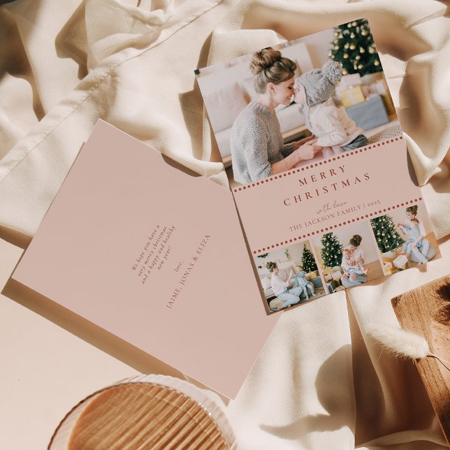 Tarjeta Festiva Modern Blush Multi Photo Christmas (Subido por el creador)