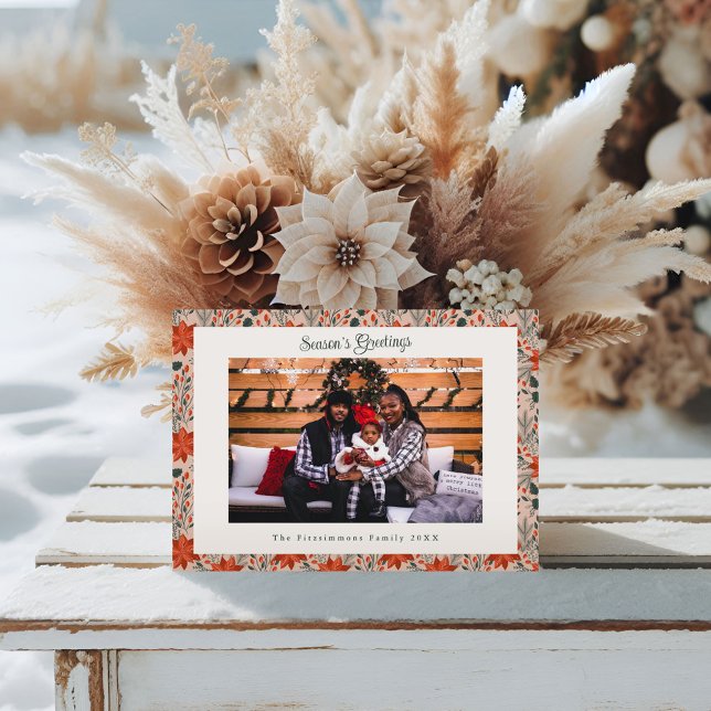 Tarjeta Festiva Modern Blush Pink Poinsettia Photo Christmas (Poinsettia Season Christmas Card blush pink)