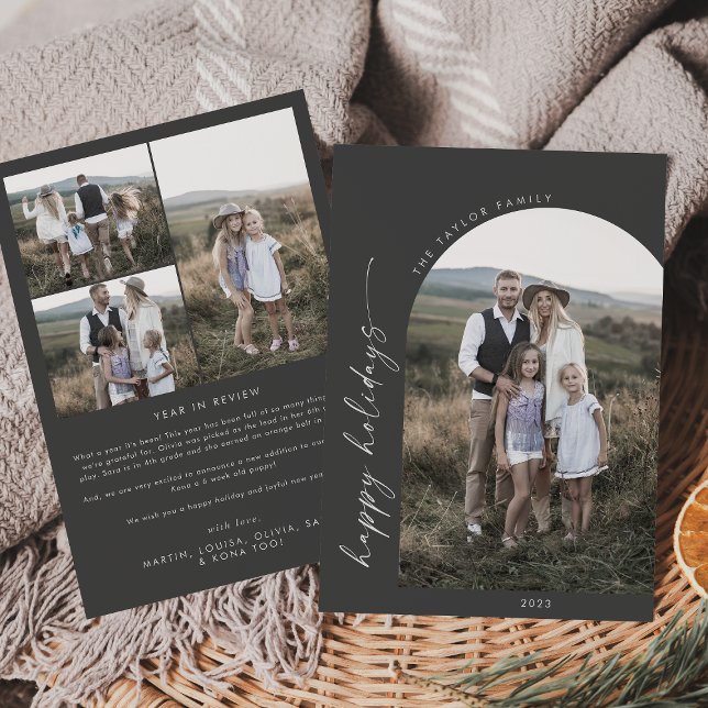 Tarjeta Festiva Modern Boho Arch | Gray Holiday Photo (Subido por el creador)